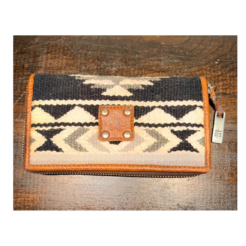 STS Ranchwear‎ Zip Around Wallet Southwestern Woven Wool Leather Trim